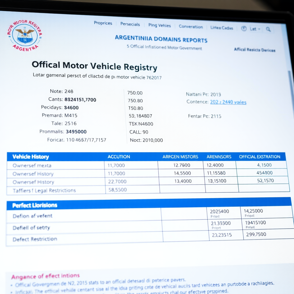 Captura de pantalla de un informe de dominio digital oficial del Registro Automotor argentino, mostrando secciones claramente organizadas con información del vehículo, historial de titulares, estado de deudas y ausencia de restricciones legales, interfaz gubernamental oficial